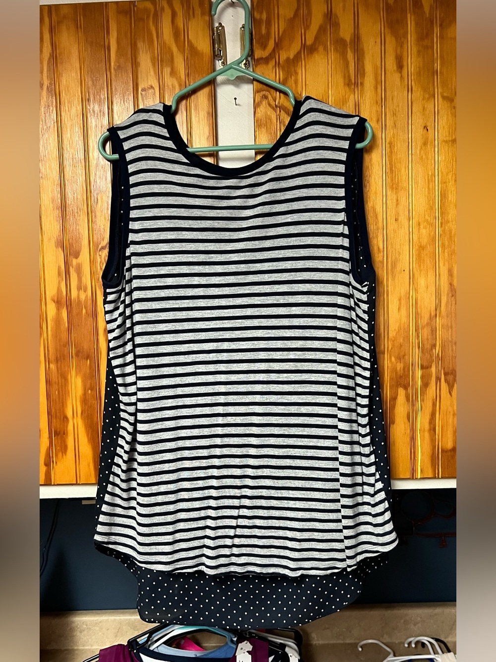 STYLUS Blue & White Striped Sleeveless Tank with Polka-Dot Panels size XL